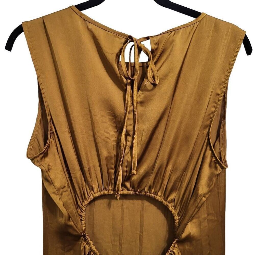 Worthington‎ Gold Silky Crinkle Sleeveless Back Cutout A-Line Midi Dress Sz lg - Picture 9 of 9
